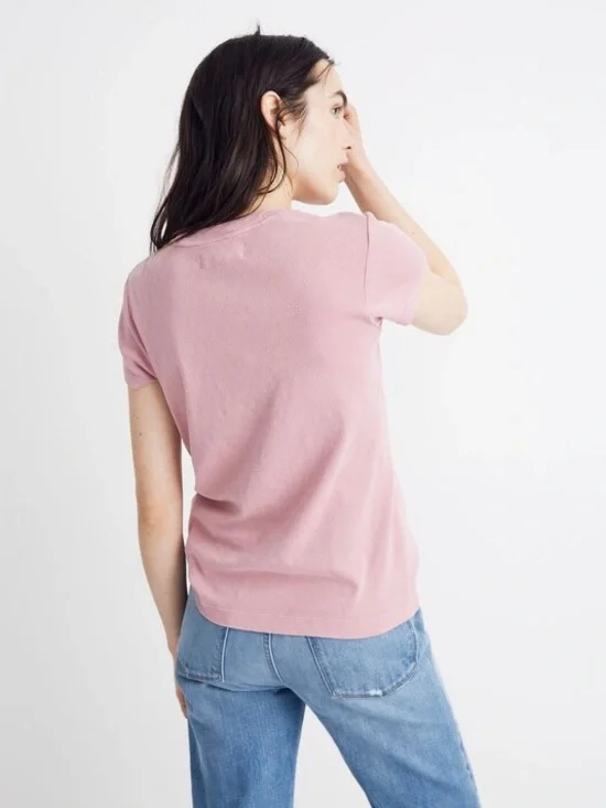 Madewell Rivet and Thread Crewneck Tee - Pink Sz. S - Picture 3 of 5